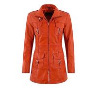 Carrie CH Hoxton Veste en cuir zippée pour femme Orange mi-longue Slim Fit Style veste décontractée manteau 1310 (as4, numeric, numeric_46, regular, regular)