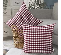 CARRIE HOME Lot de 2 housses de coussin à carreaux rouges 45 x 45 cm, motif vichy bordeaux, 45 x 45 cm, décoration de Noël pour chambre à coucher