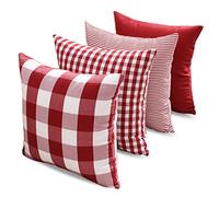CARRIE HOME Lot de 4 housses de coussin à carreaux Buffalo 45,7 x 45,7 cm pour décorations rouges et blanches