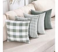 CARRIE HOME Lot de 4 housses de coussin décoratives à carreaux vert sauge de style ferme, 45,7 x 45,7 cm, vert clair pour intérieur, canapé, lit ou extérieur, porche, terrasse, gris vert