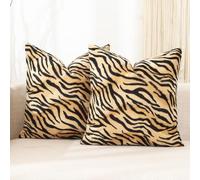 Carrie Home Tiger Decor Lot de 2 Housses de Coussin décoratives Modernes en Velours Doux avec imprimé Tigre pour Chambre à Coucher, canapé, Sofa (Coussin Non Inclus)