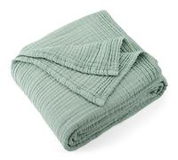 Carriediosa 100% Cotton Muslin Throw Blanket 70" X 80" Twin Size，4-Layers Summer Gauze Throws for Bed Couch，Soft Lightweight Breathable Linen Blankets Bedspread for Adults All Season，Sage Green