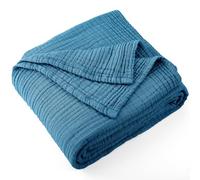 Carriediosa Couverture d’été 100 % mousseline de coton à 4 couches, couverture en gaze et lin douce, légère et respirante pour adultes, toutes saisons, lits jumeaux, 177,8 x 203,2 cm, Bleu poudré