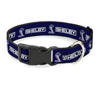 Carroll Shelby Collier pour Chien avec Boucle en Plastique, Logo Shelby Box et Super Snake Cobra Bleu Blanc, 21,6 à 30,5 cm de Large