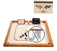 Carrom Board Set officiel 74 cm x 74 cm - 7 kg - Zone de jeu intérieure en bois dur indien - Jeu complet avec disques et table
