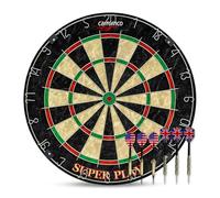 CARROMCO Superplay Cible de Fléchettes en Sisal, Steeldart, Taille Tournoi | QUALITÉ TOURNOI: cible robuste en sisal, anneau numéroté en métal, set complet avec 3 fléchettes acier et 3 softdarts