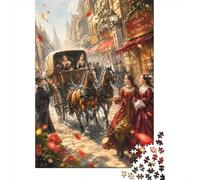 Carrosse Rue Cheval 1000pcs Mini Puzzle pour Famille Difficile | 52x38cm Carton Décor Salon Structure Durable Cadeau Anniversaire Soulagement Du Stress