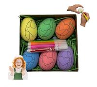 Carroterr Kit de décoration d'œufs de Pâques, 6 œufs en plastique blanc avec kit de teinture, kits de coloriage pour œufs de Pâques avec marqueurs, œufs en plastique à suspendre pour décoration de