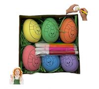 Carroterr Kit de décoration d'œufs de Pâques, 6 œufs en plastique blanc avec kit de teinture, kits de coloriage pour œufs de Pâques avec marqueurs, œufs en plastique à suspendre pour décoration de