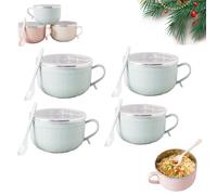 Carroterr Lot de 4 tasses de repas avec couvercles, 708,7 g, avec couvercle, bol en acier inoxydable double couche résistant à la chaleur, ensemble de tasses de Noël pour café, ragoûts, idéal pour