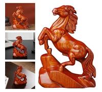 Carroterr Statue de cheval en bois, figurine de cheval en bois rouge du Nouvel An chinois 2026, figurine Feng Shui pour la maison, le bureau, la table, sculpture d'animal du zodiaque attirant la