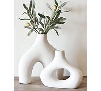 Carrot's Den Lot de 2 vases en Forme de Donut - Minimaliste Nordique, Vase Creux en céramique Blanche | Centre de Table, Olivier, Mariage, Salon, bibliothèque, Bureau, Maison Moderne, entrée, Console