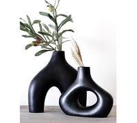 Carrot's Den Lot de 2 vases en Forme de Donut - Minimaliste Nordique, Vase Creux en céramique Blanche | Centre de Table, Olivier, Mariage, Salon, bibliothèque, Bureau, Maison Moderne, entrée, Console