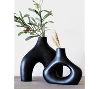 Carrot's Den Lot de 2 vases en Forme de Donut, Style Minimaliste Nordique, Vase Creux en céramique Blanche, pour Centre de Table, Olivier, Mariage, Salon, bibliothèque, Bureau, Maison Moderne, entrée