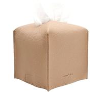Carrot's Den - Support de boîte à mouchoirs carré avec ceinture inférieure, organiseur décoratif en cuir synthétique pour table, salle de bain, voiture, bureau, beige