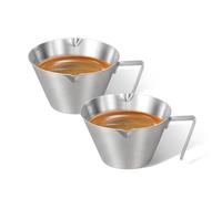 carrottimes 2 Pcs Espresso Cups with Handle, Stainless Steel, Double Spout Metal Measuring Cup with Dual Scale, Espresso Shot Cup with V-Shaped Mouth, 3.4oz/100ml(Silver)