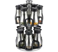 Carrousel À Épices, 12 Pots, Acier Inoxydable & Verre, Rotatif, Lave-Vaisselle, Support À Herbes, Argenté/Noir - Relaxdays