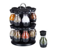 Relaxdays Carrousel à épices, 16 Pots, Support, pivote sur 360º, HxD : 29 x 19 cm, en Plastique, Noir/Argent