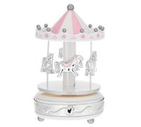 Carrousel de Bagutta. Carrousel en matériau acrylique avec des chevaux roses et des bandes argentées. La référence est B 4201-02 R.