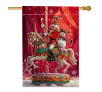 Carrousel de Noël Casse-Noisette Drapeau de Jardin Bonhomme de neige Rouge Décoration extérieure Bannière d'extérieur en toile de jute double face Décoration de pelouse 71 x 101 cm
