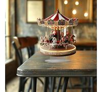 Carrousel de Noël - Décoration animée musicale, Festive Village House Display | Centre-ville à plusieurs niveaux Snow Globe Music Box Moving Horses Merry GO GO Round Table Top Indoor Decoration Kids H