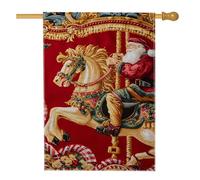 Carrousel de Noël, drapeau de jardin de Père Noël, bannière de décoration de vacances, drapeau de pelouse double face en toile de jute pour décoration extérieure, 71 x 101,6 cm