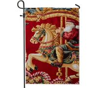 Carrousel de Noël, drapeau de jardin de Père Noël, bannière de décoration de vacances, drapeau double face en toile de jute pour décoration extérieure, 30,5 x 45,7 cm