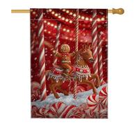Carrousel de Noël en pain d'épices, bannière de décoration d'intérieur, bannière double face en toile de jute, décoration de pelouse extérieure, 71 x 101 cm