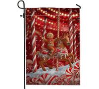 Carrousel de Noël en pain d'épices, bannière de décoration d'intérieur, bannière double face en toile de jute, décoration de pelouse extérieure, 30,5 x 45,7 cm