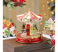 Carrousel de Noël lumineux peint à la main - Scène musicale de village de Noël - Décoration de Noël à LED - Boîte à musique - Cadeau pour enfants - Avec USB