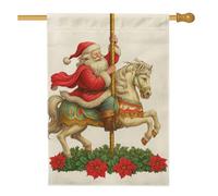 Carrousel de Père Noël, cheval, drapeau de jardin, décoration extérieure rouge et blanc, bannière double face en toile de jute pour décoration de cour, 71 x 101,6 cm