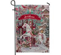 Carrousel de vacances d'hiver, drapeau de jardin, bannière de bienvenue en toile de jute double face pour fête de Noël, 30,5 x 45,7 cm