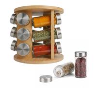 Carrousel épices, support/range-épices, étagère, bocaux verre, bambou