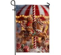 Carrousel festif en forme de bonhomme en pain d'épices, décoration de vacances rouge, bannière double face en toile de jute pour décoration de pelouse en plein air 30,5 x 45,7 cm