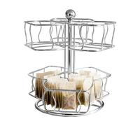 Carrousel porte-sachets de thé, organisateur de dosettes de café rotatif en métal à 2 niveaux - Support de panier à sucre - Pour appartement, maison, bureau, comptoir de cuisine
