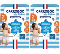 CARRYBOO - 100 Couches Taille 2 (3-6kg) - Saines et Ultra Absorbantes | 12h Anti Fuites - Sans substances indésirables - Fabriquées en France - Pack 50 Couches Jetables (Lot de 2)