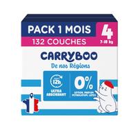 CARRYBOO - 132 Couches Saines et Ultra Absorbantes - Taille 4 (7-18kg) | 12h Anti Fuites - Sans substances indésirables - Prix Accessible - Origine France Garantie - Pack 1 Mois