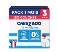 CARRYBOO - Couches Taille 3 (4-9kg) - Saines et Ultra Absorbantes - 12h Anti Fuites - Sans substances indésirables - Fabriquées en France - Prix Accessible - 150 Couches Jetables - Pack 1 Mois