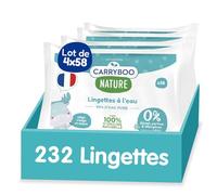 CARRYBOO - 4x58 Lingettes à l’Eau pure - Lingette Bébé Fibre 100% d'Origine Naturelle - Serviettes Nettoyantes Sans Allergènes - Soin Bébé Peaux Normales & Fragiles - 232
