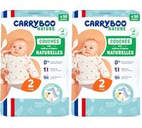 CARRYBOO - 50 Couches Taille 2 (3-6kg) - Naturelles et Ultra absorbantes (Lot de 2)