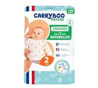 CARRYBOO - 50 Couches Taille 2 (3-6kg) - Naturelles et Ultra absorbantes | Peaux sensibles - 12h Anti-fuites - Sans ingrédients indésirables - Fabriquées en France