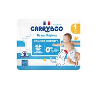 CARRYBOO - Couches Taille 1 (2-5kg) - Saines et Ultra Absorbantes - 12h Anti Fuites - Sans substances indésirables - Fabriquées en France - Pack naissance de 24 couches