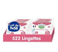CARRYBOO - Lingettes bébé dermo-sensitives - Sans parfum ni allergènes - Lot de 9 - Peaux sensibles -Nettoient et apaisent - Fibres 100% d'Origine Naturelle - Fabriquées en France - 522 lingettes
