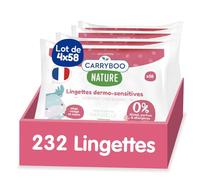 CARRYBOO - Lingettes Bébé Sans Parfum - Lingettes Dermo-Sensitives - Lingettes Nettoyantes Sans Allergènes - Soin Bébé Apaisant pour Peaux Sensibles - 4x58 Lingettes Nettoyantes