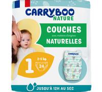 Carryboo Nature Couches Peaux Sensibles 12h Anti-Fuite Taille 1 2-5kg 24 Pièces