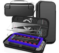 Carrying Case for Nintendo Switch 2 Console 2025, Hard Shell Travel Case for Switch 2 Accessories, Includes 2 Tempered Glass Screen Protectors, 12 Game Card Slots, Protective Cover, Black