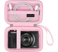 Carrying Case pour Canon PowerShot G7 X Mark II/G7X Mark III Caméra numérique 4K Vlogging,Point et Shoot 4K Sac Caméra Vidéo,Poche Mesh Zipper Convient à câble USB,Batteries,Rose