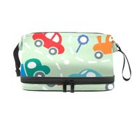 Cars in The Road Trousse de toilette double couche pour femmes et filles Trousse de toilette de voyage Trousse de maquillage pratique avec compartiment à brosse, multicolore, 27x15x14 cm/10.6x5.9x5.5