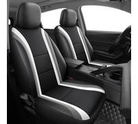 Carseatcover-UK Housses de siège de voiture OLYMPIA de luxe, noires avec rayures grises et blanches, en cuir synthétique, ajustement universel, compatible avec coussin gonflable | Protège-siège pour