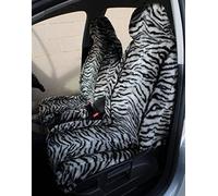 Carseatcover-UK - Paire de housses de siège avant en fausse fourrure, ajustement universel, conviennent pour voitures, camionnettes, monospaces et SUV, motif tigre gris